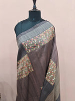 Chocolate Brown and Black Gicha Tussar Saree 1