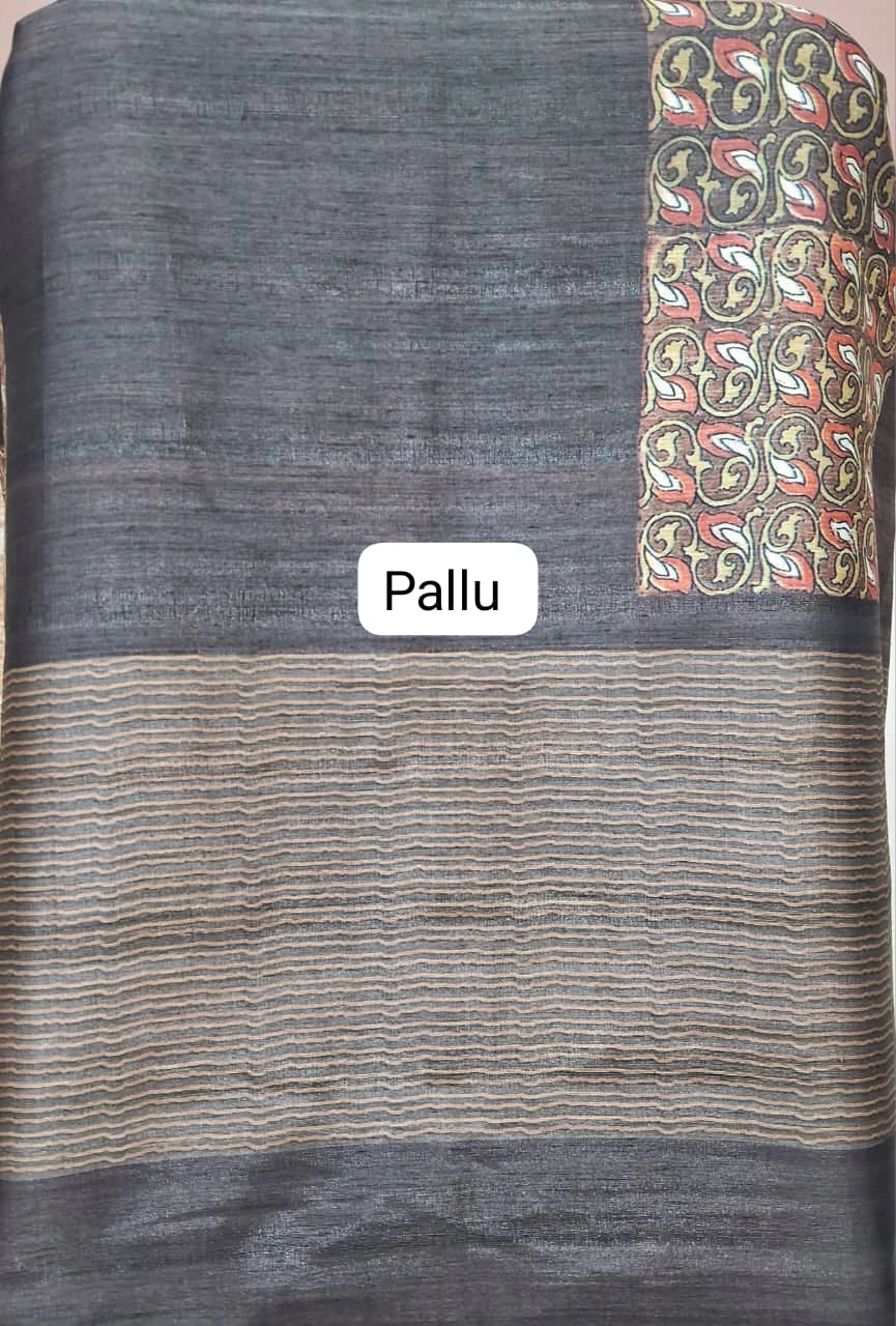 Chocolate Brown and Black Gicha Tussar Saree Pallu