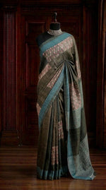 Brown Shaded and Black Gicha Tussar Saree