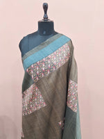 Brown Shaded and Black Gicha Tussar Saree 1