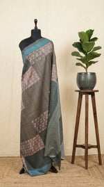 Brown Shaded and Black Gicha Tussar Saree