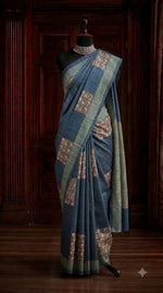 Blue Shaded Gicha Tussar Saree