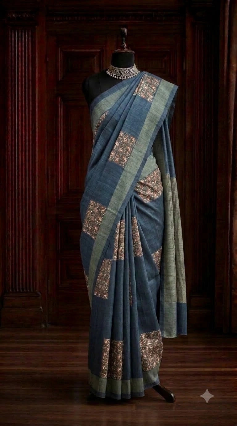 Blue Shaded Gicha Tussar Saree