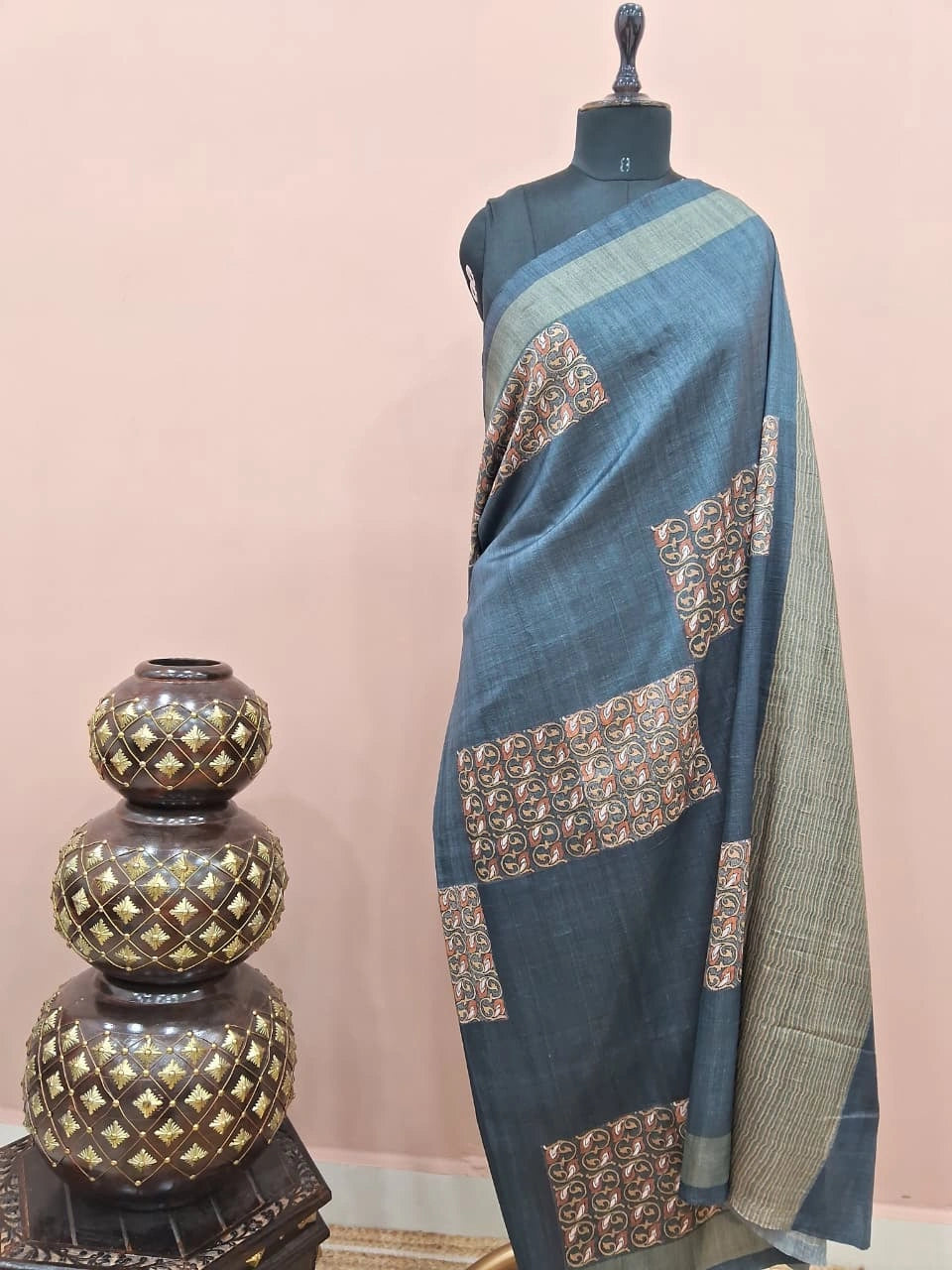 Blue Shaded Gicha Tussar Saree