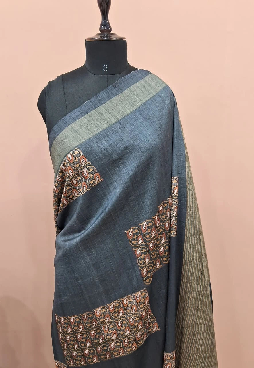 Blue Shaded Gicha Tussar Saree 1