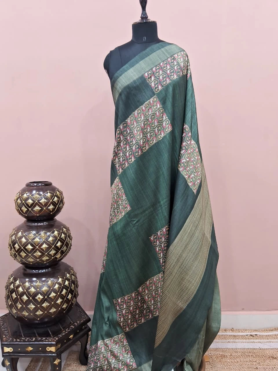 Green Gicha Tussar Saree 