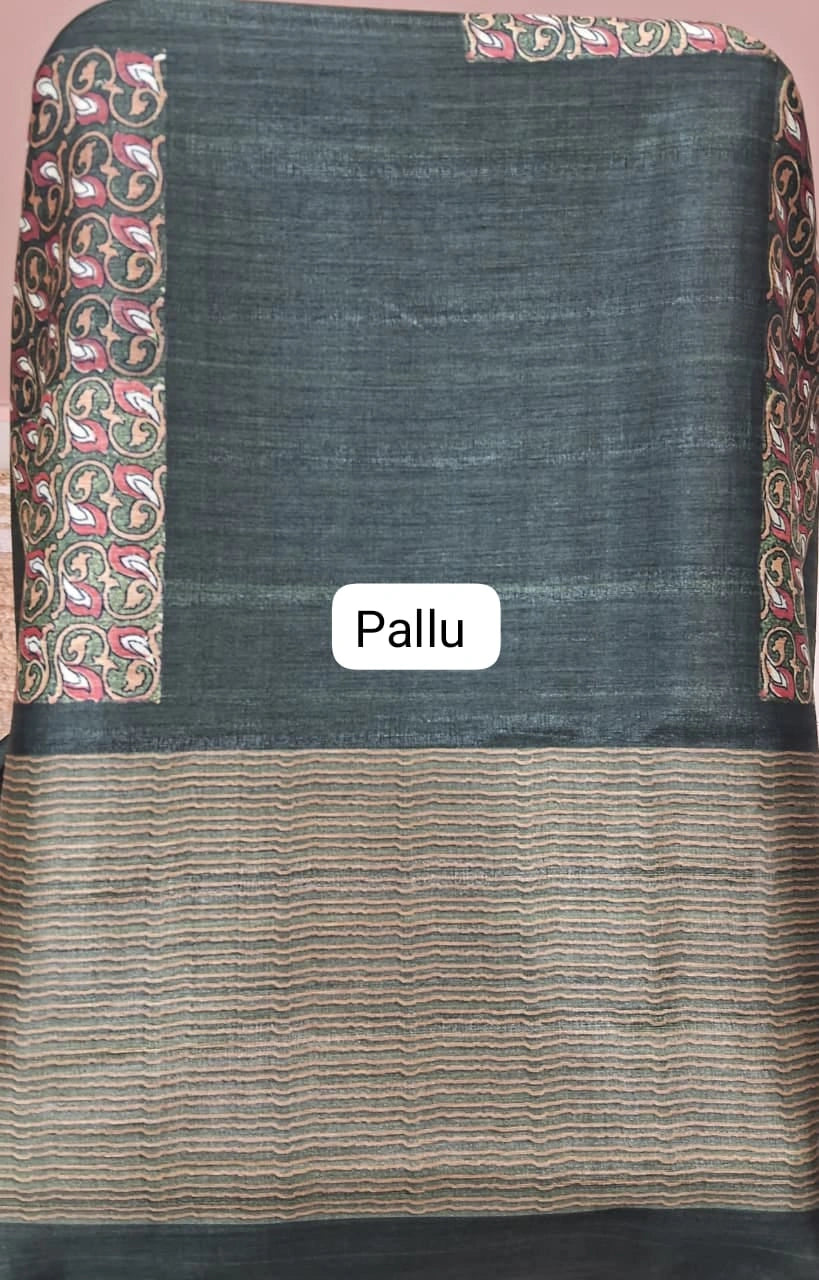 Green Gicha Tussar Saree Pallu