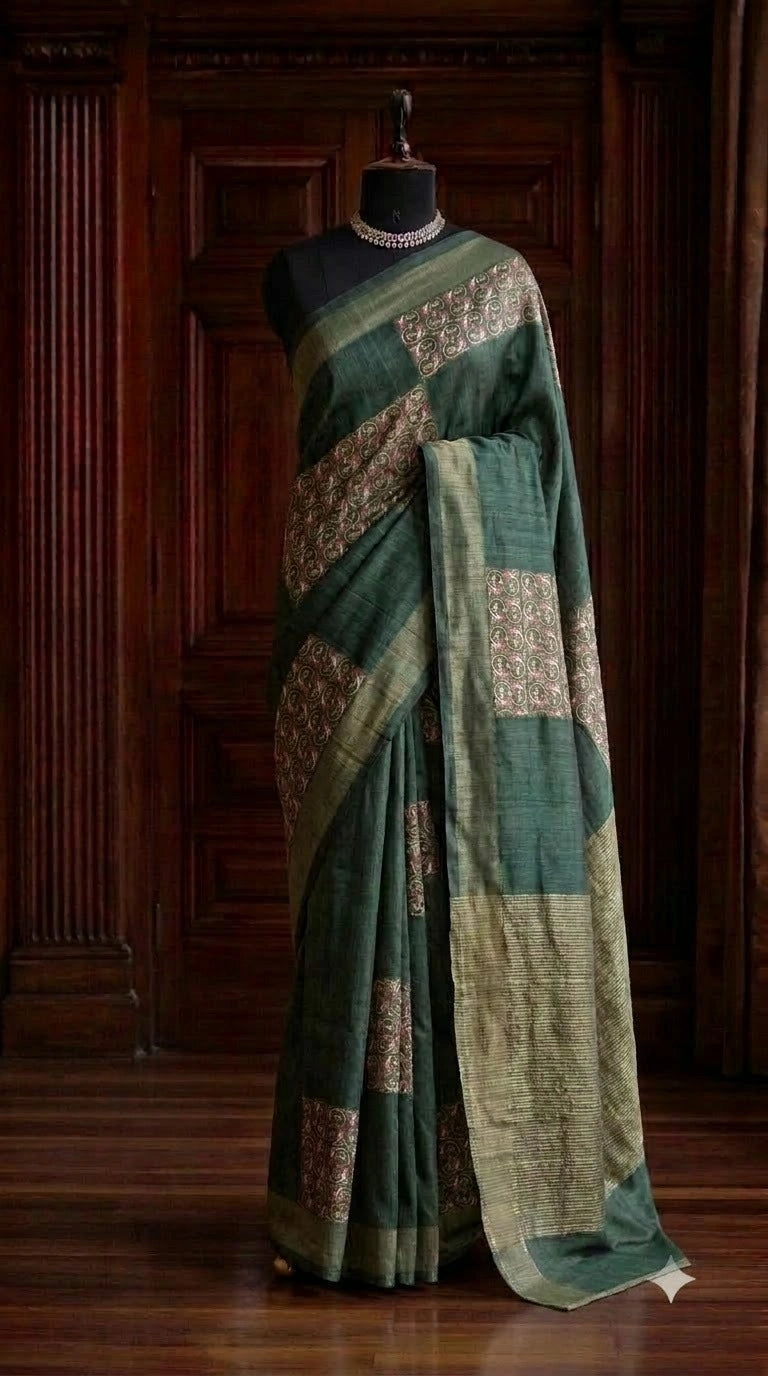 Green Gicha Tussar Saree