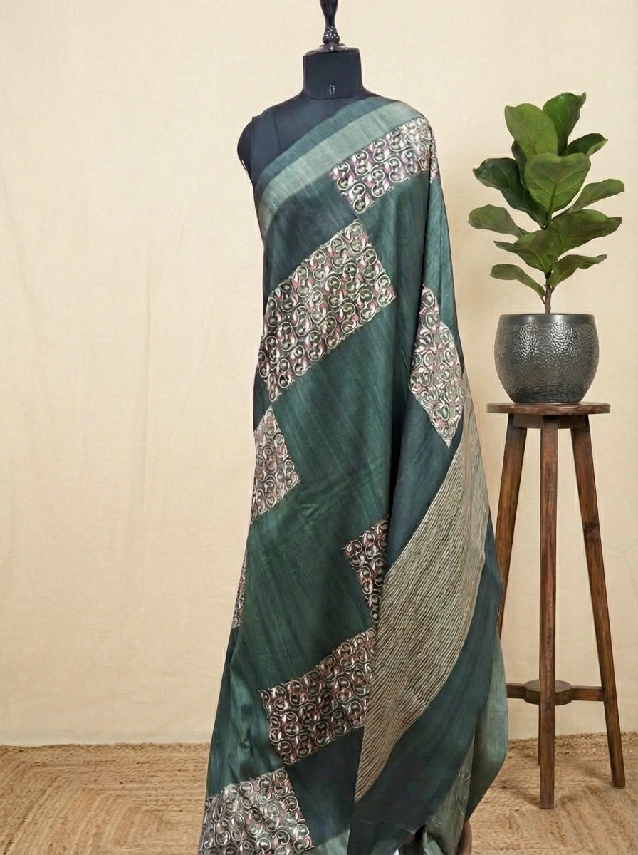 Green Gicha Tussar Saree