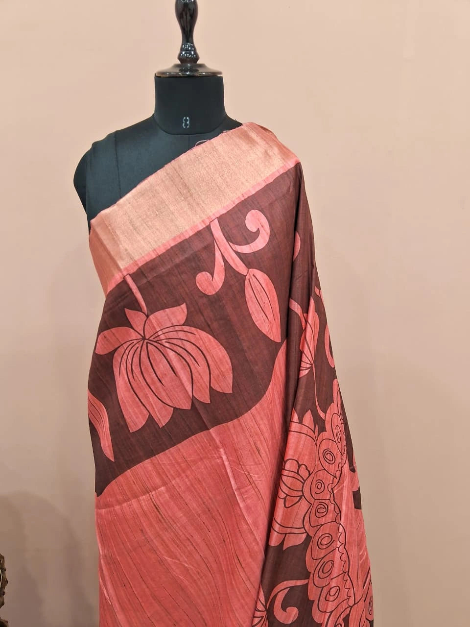 Peach Pink Semi Tussar Saree 1