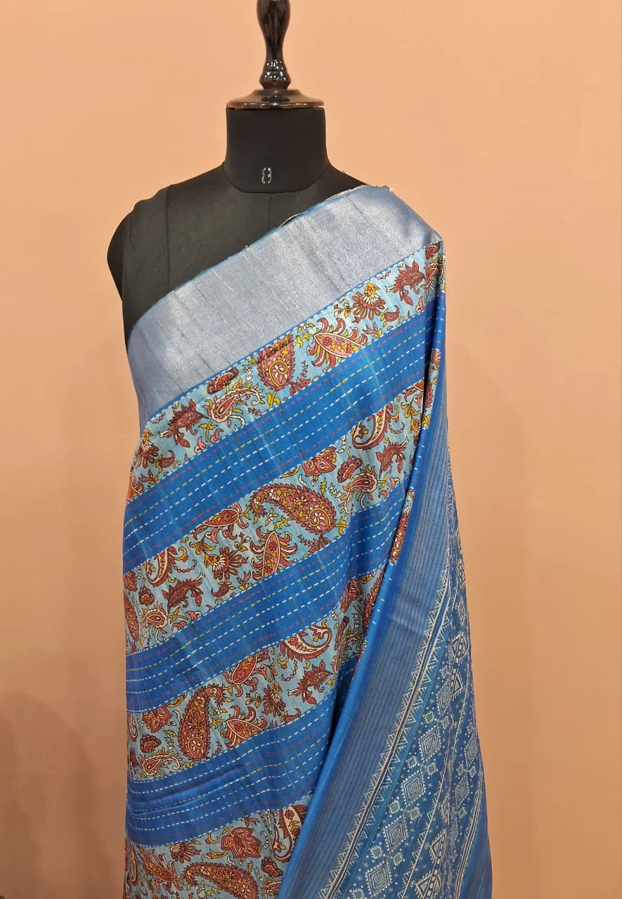 Blue Semi Tussar Saree 1