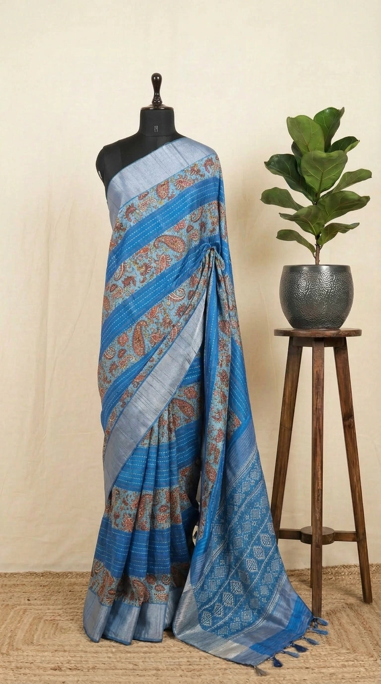 Blue Semi Tussar Saree