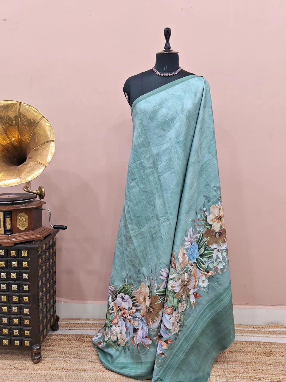 Marine Blue Gicha Tussar Saree