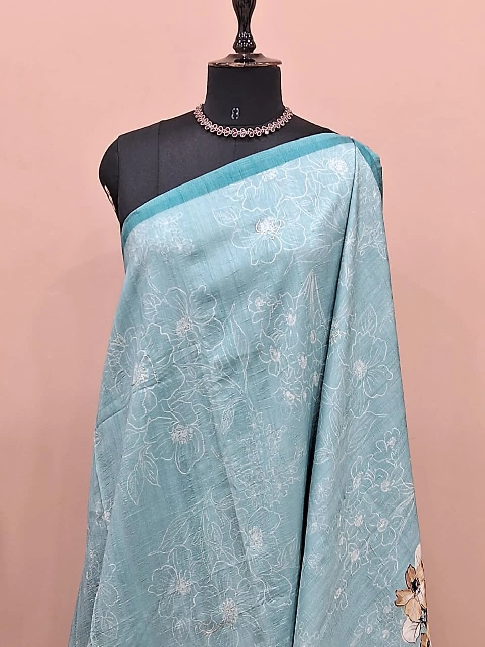 Sky Blue Gicha Tussar Saree 1