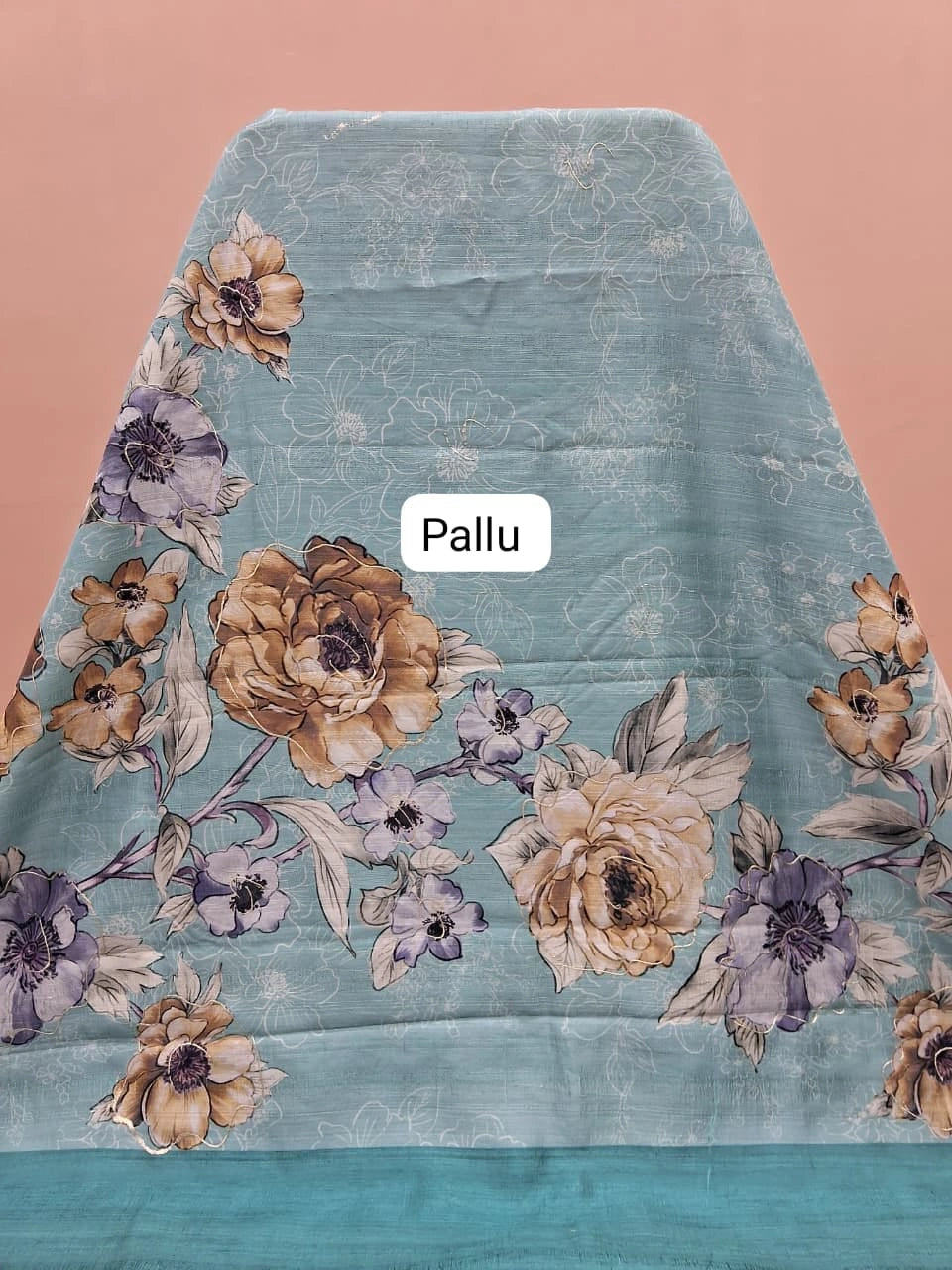 Sky Blue Gicha Tussar Saree pallu