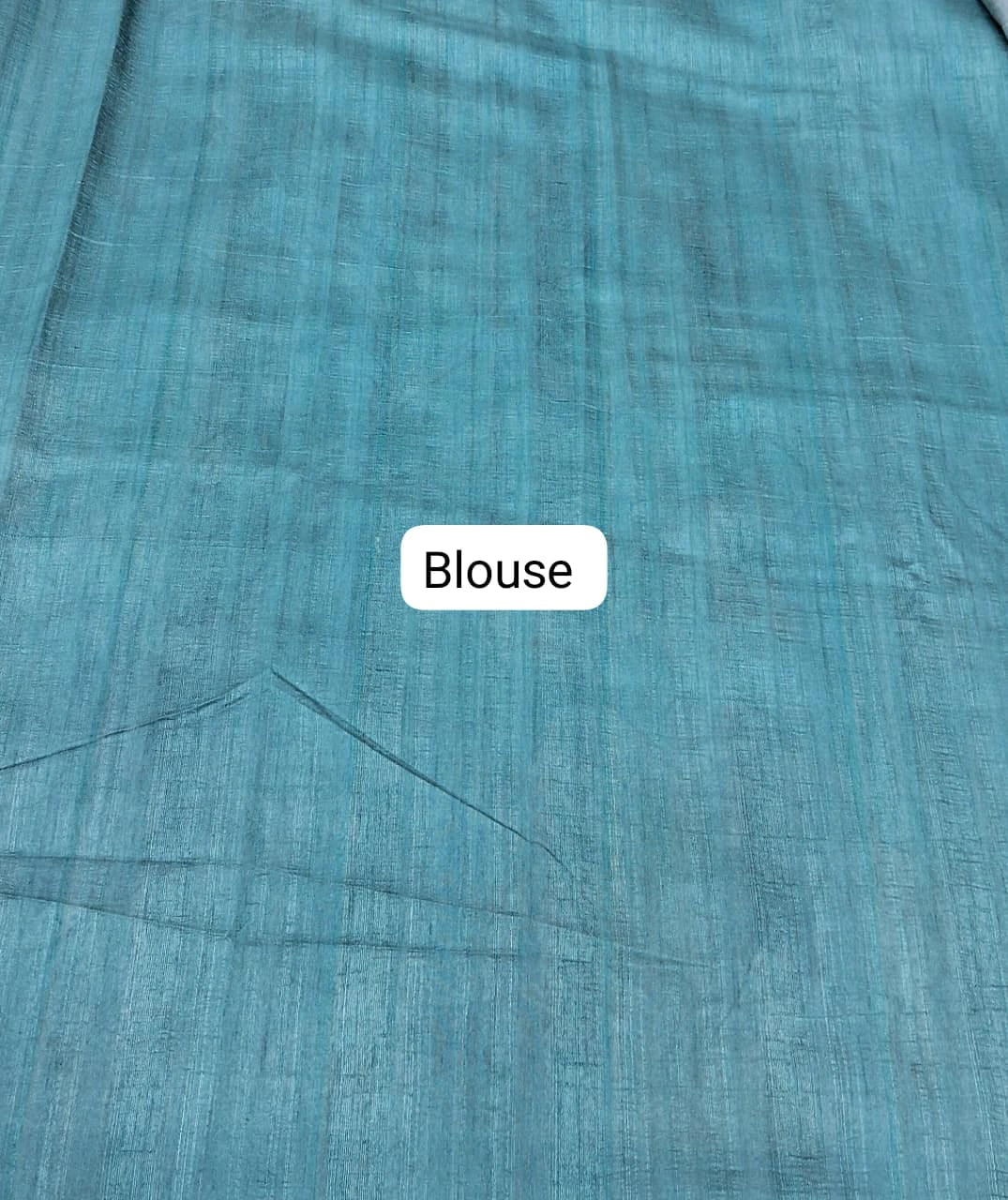 Sky Blue Gicha Tussar Saree Blouse