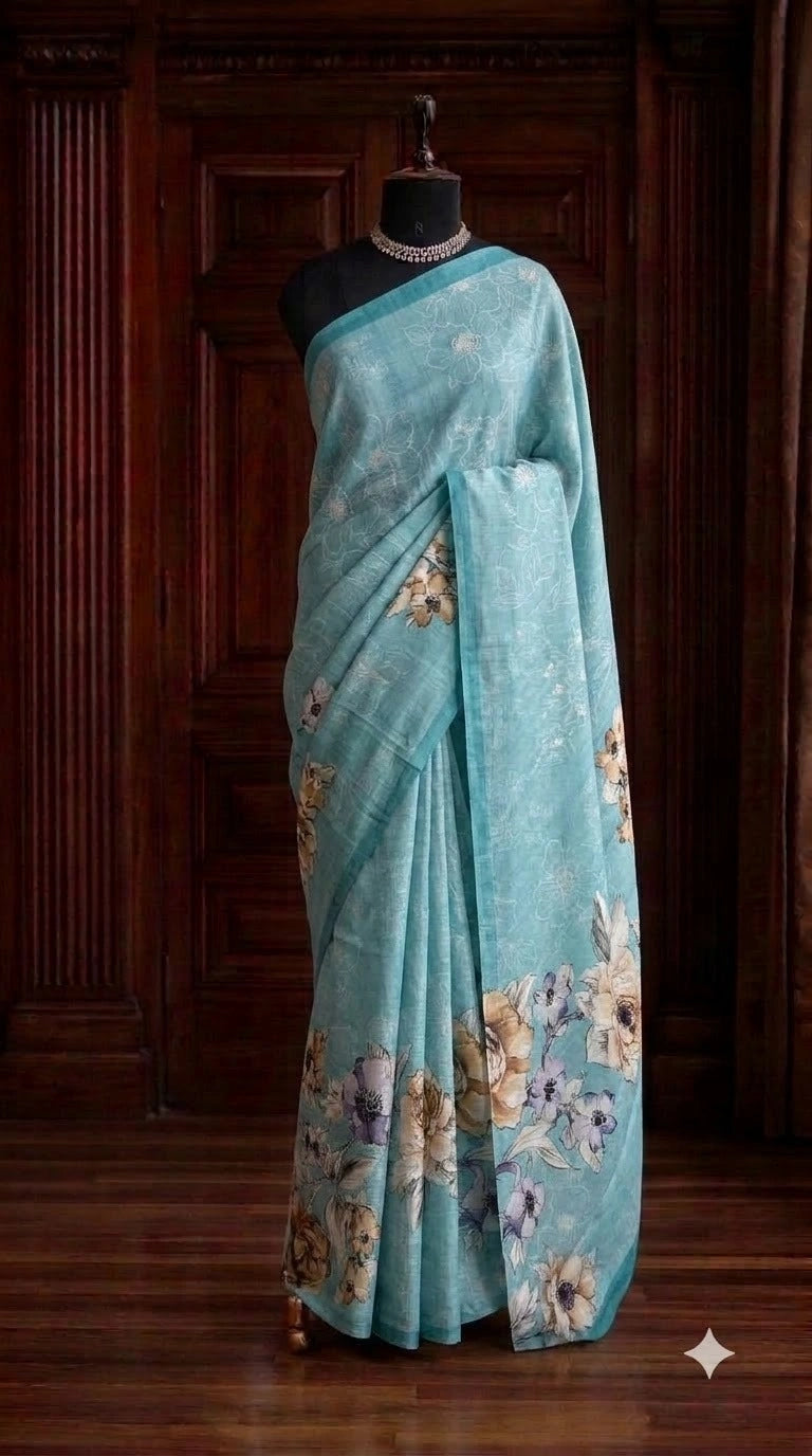 Sky Blue Gicha Tussar Saree
