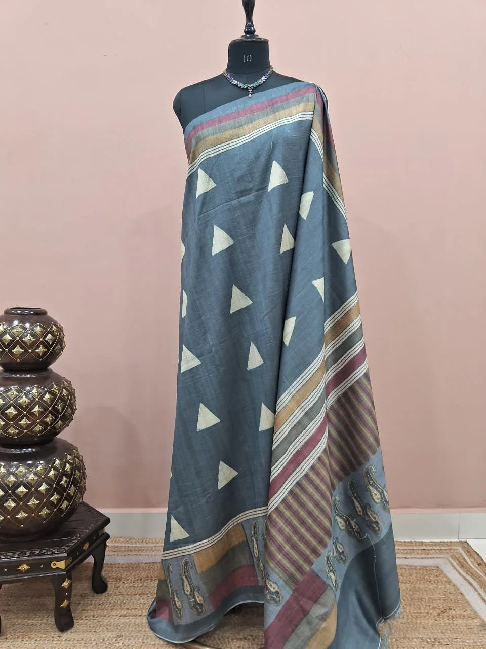 Elephant Grey Gicha Tussar Saree