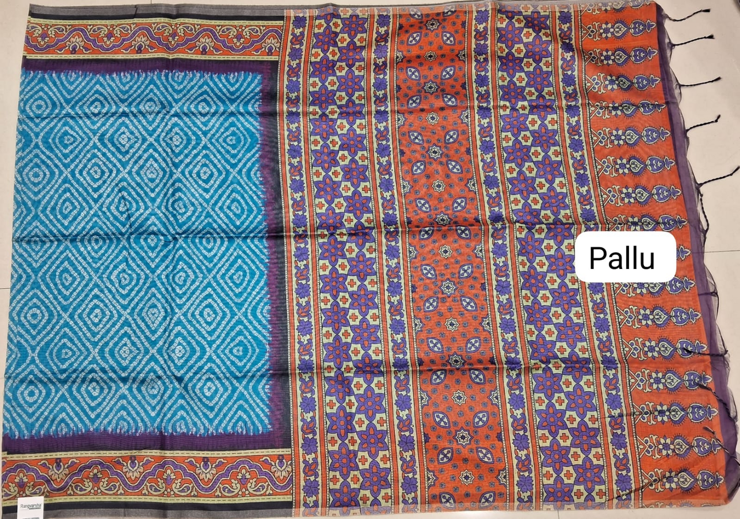 Sky Blue Semi Tussar Saree Pallu