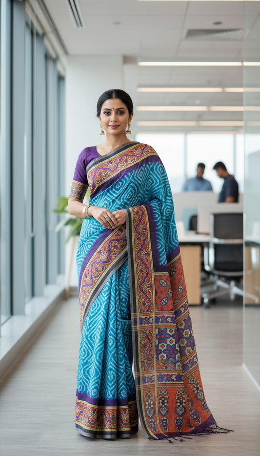 Sky Blue Semi Tussar Saree
