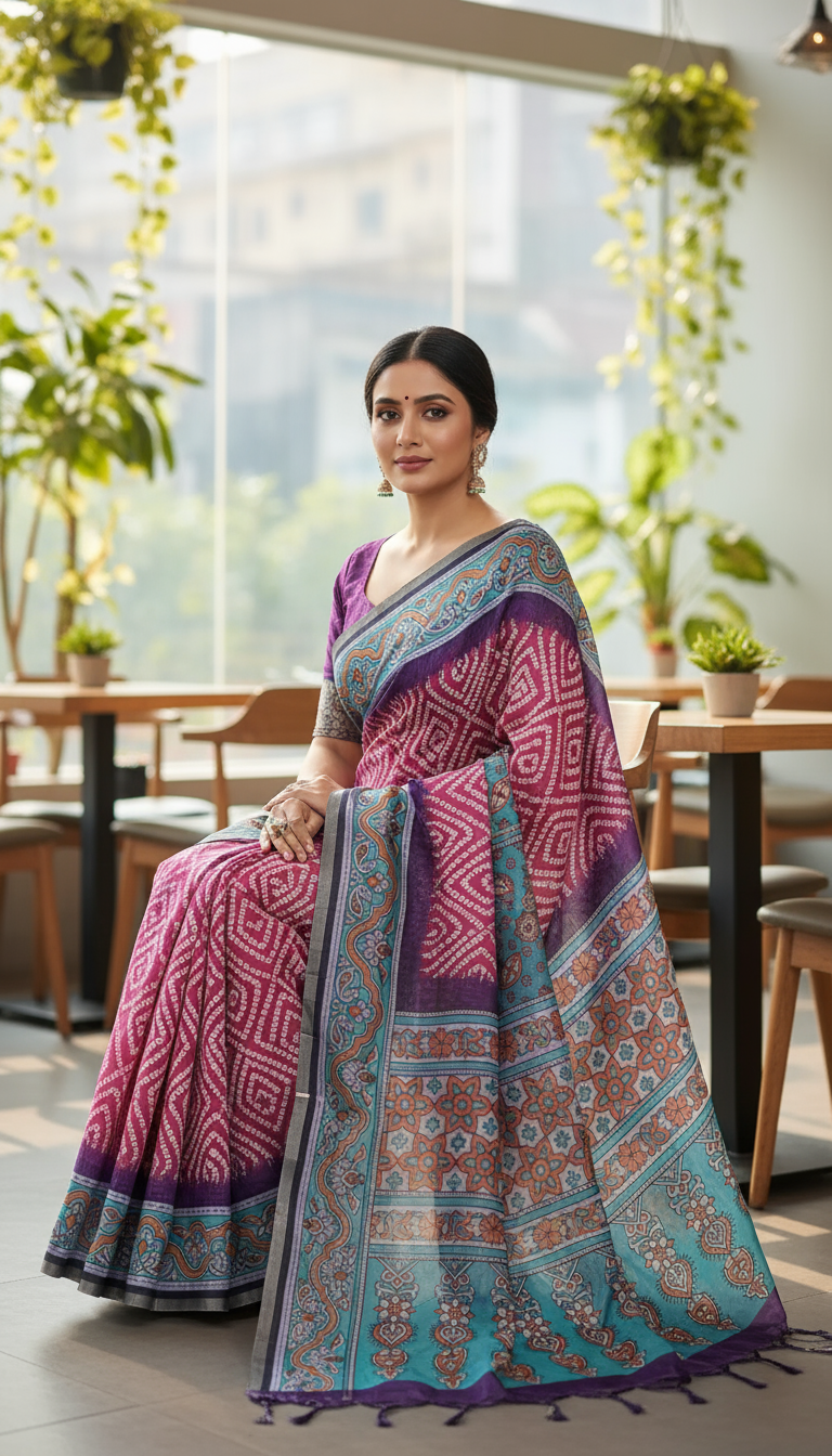 Rani Pink Semi Tussar Saree 