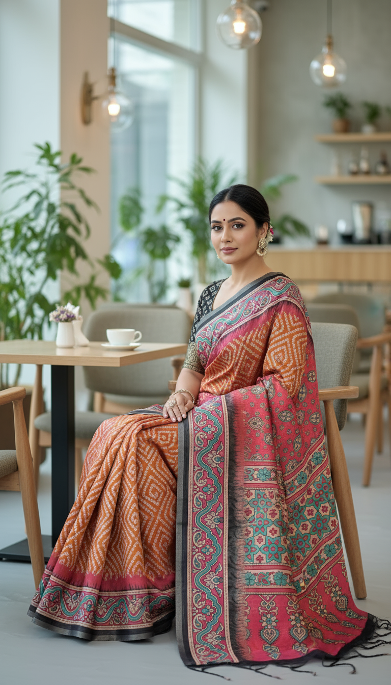 Mustard Yellow Semi Tussar Saree