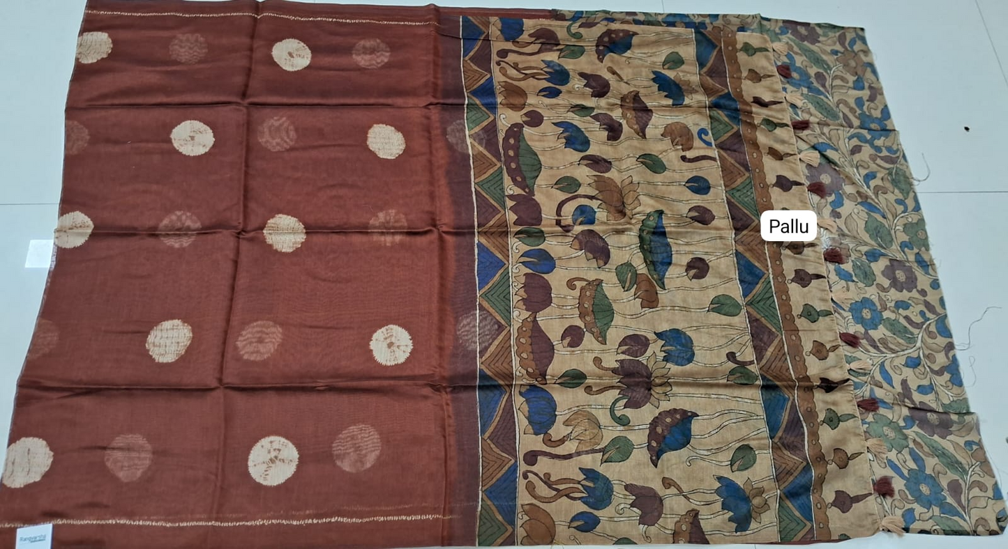 Brick Red Semi Tussar Saree Pallu