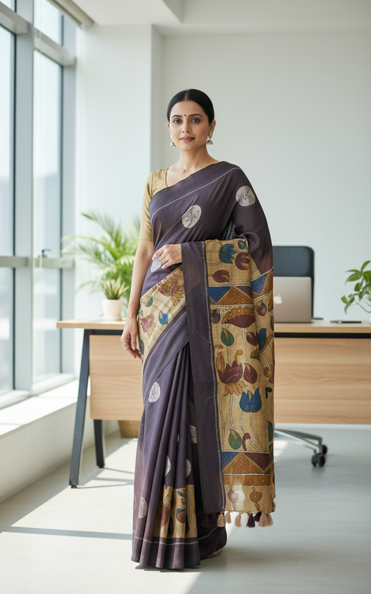 Walnut Brown Semi Tussar Saree 