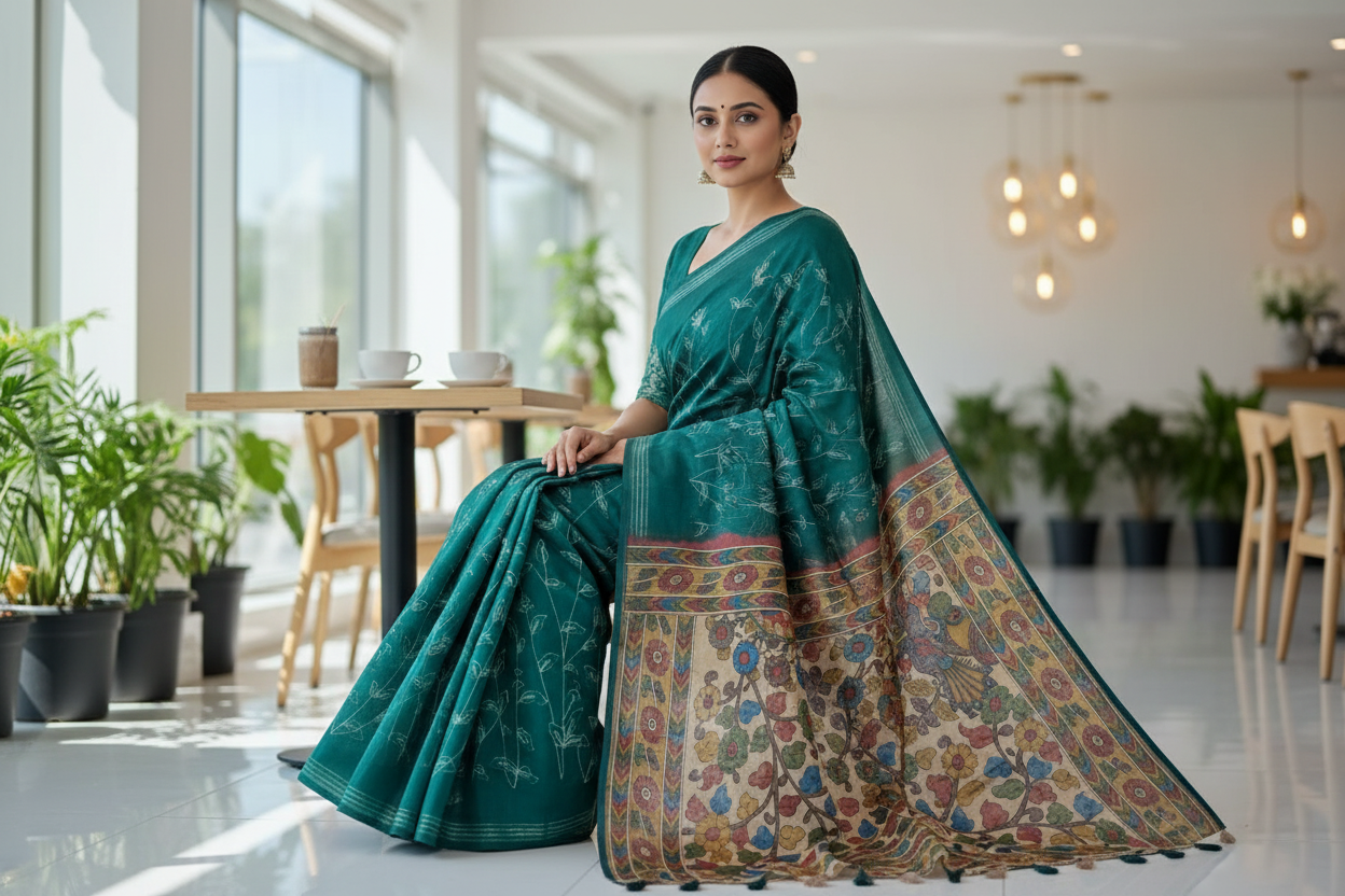 Green Semi Tussar Saree