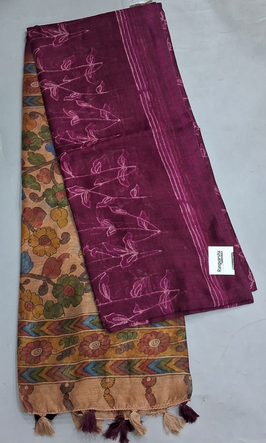 Wine Semi Tussar Saree