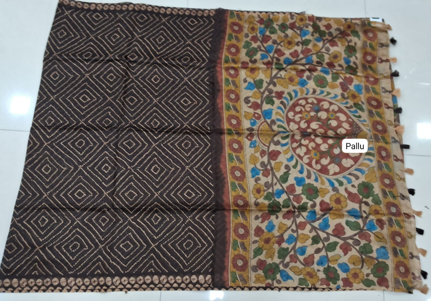 Dark Brown Semi Tussar Saree Pallu