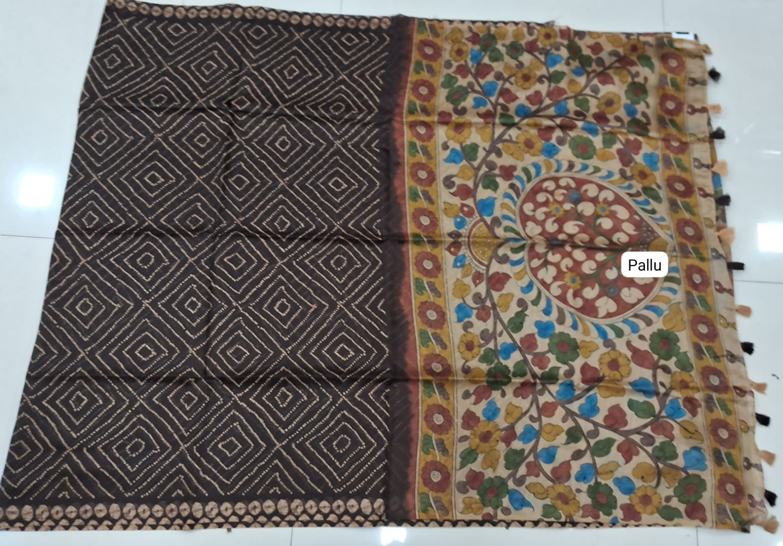 Dark Brown Semi Tussar Saree Pallu