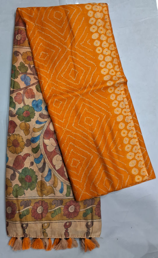 Mango Yellow Semi Tussar Saree