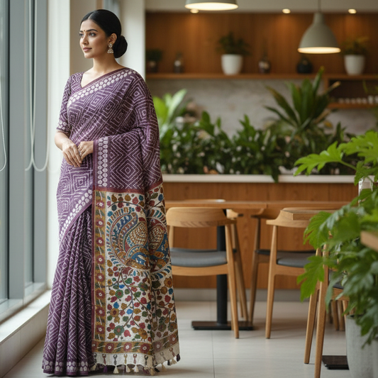Taupe Brown Semi Tussar Saree 