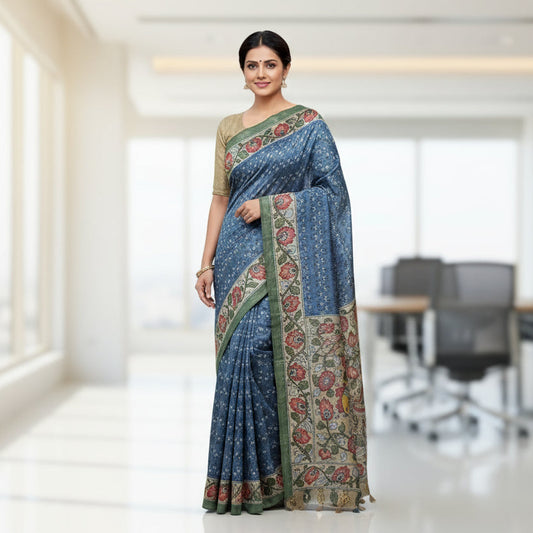 Light Blue Semi Tussar Saree 
