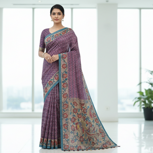 Onion Pink Semi Tussar Saree