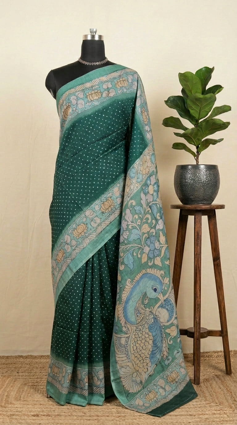 Bottle Green Semi Tussar Saree