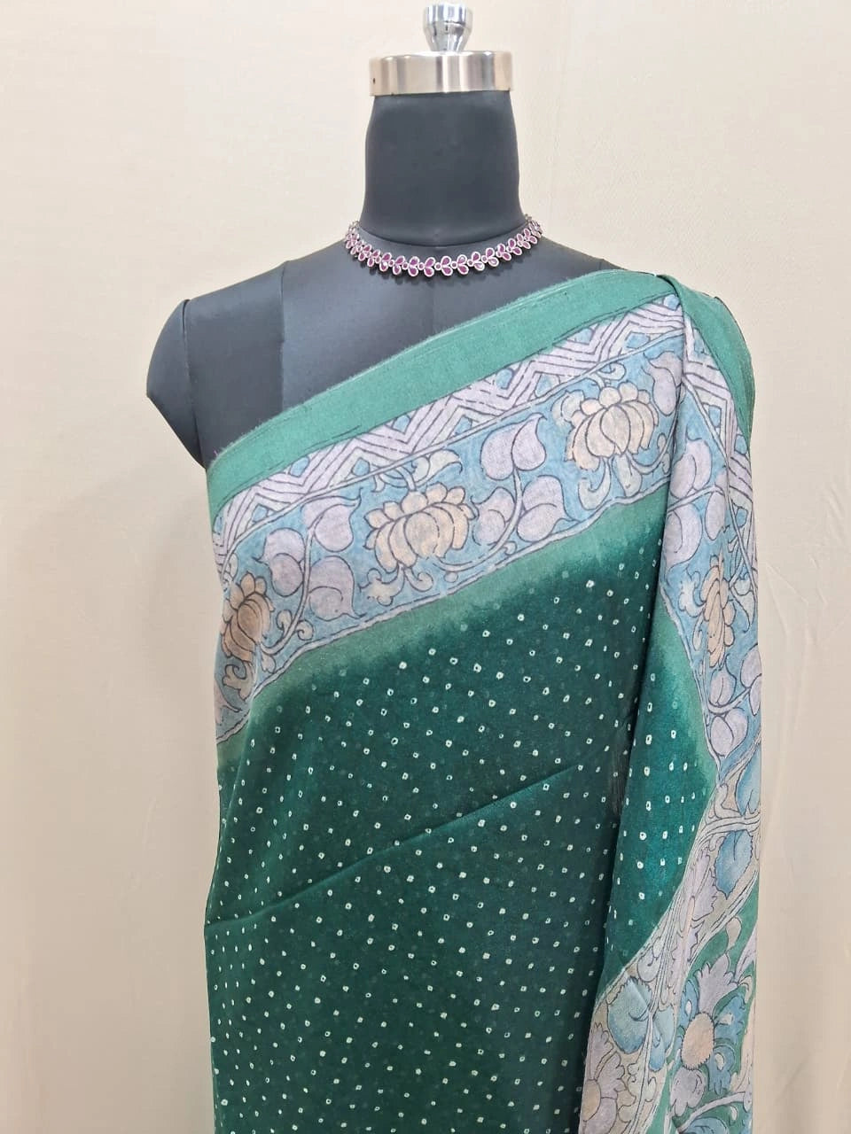 Bottle Green Semi Tussar Saree 1