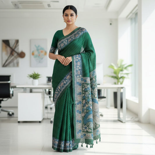 Bottle Green Semi Tussar Saree 
