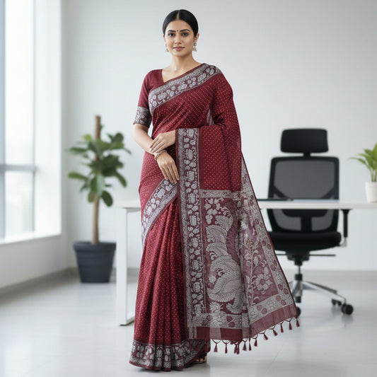 Red Semi Tussar Saree 