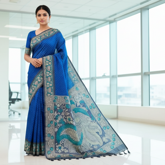Royal Blue Semi Tussar Saree
