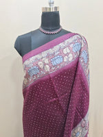 Wine Semi Tussar Saree with White Dot Print 1