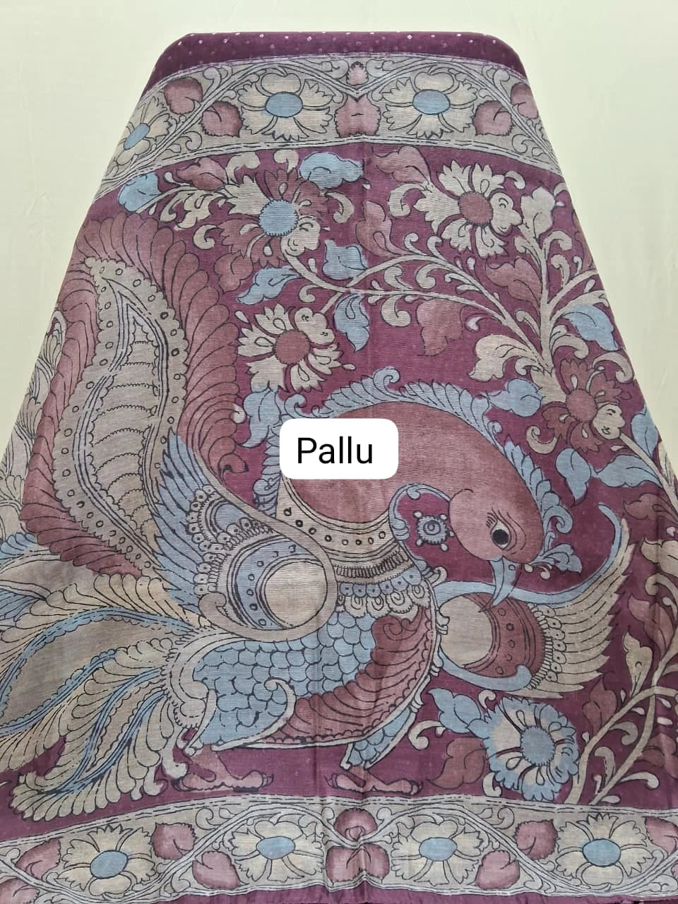 Wine Semi Tussar Saree with White Dot Print Pallu