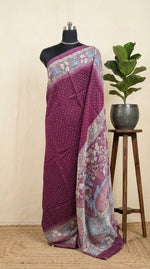 Wine Semi Tussar Saree with White Dot Print