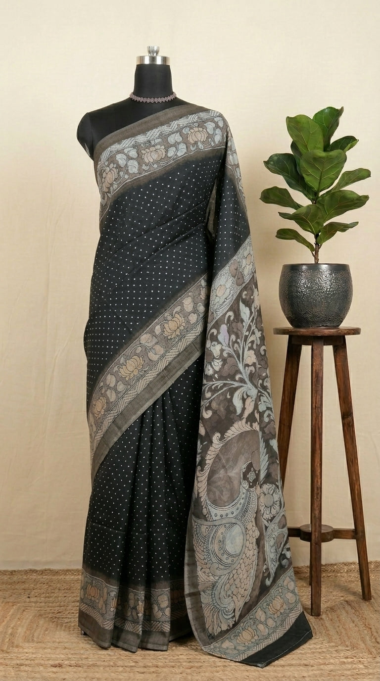 Black Semi Tussar Saree