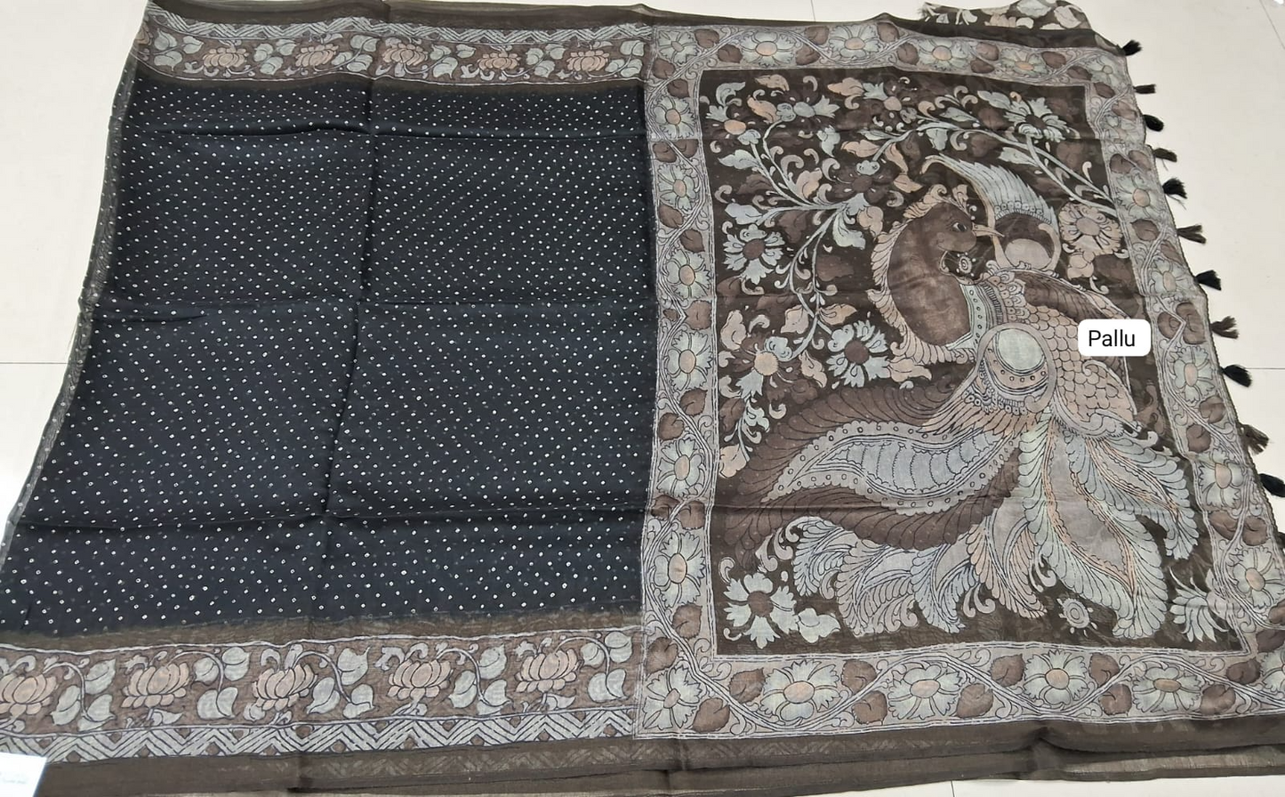 Black Semi Tussar Saree Pallu