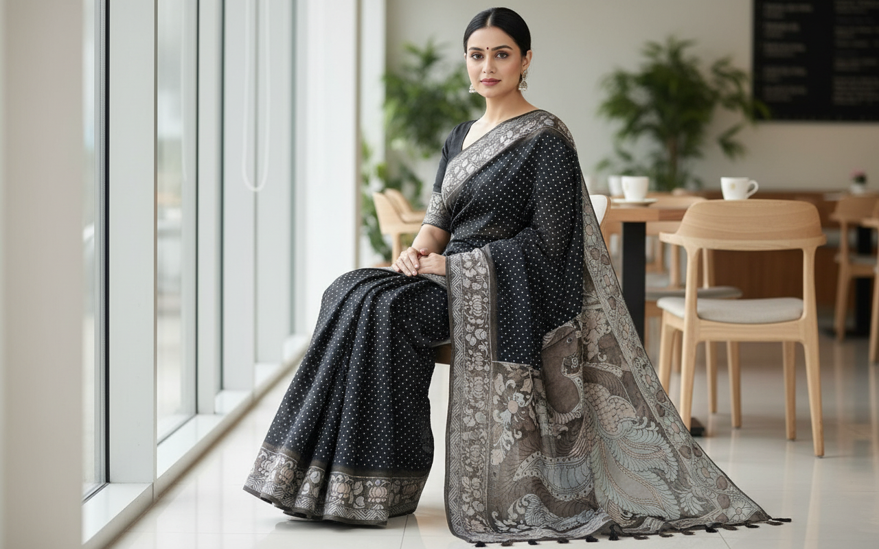 Black Semi Tussar Saree