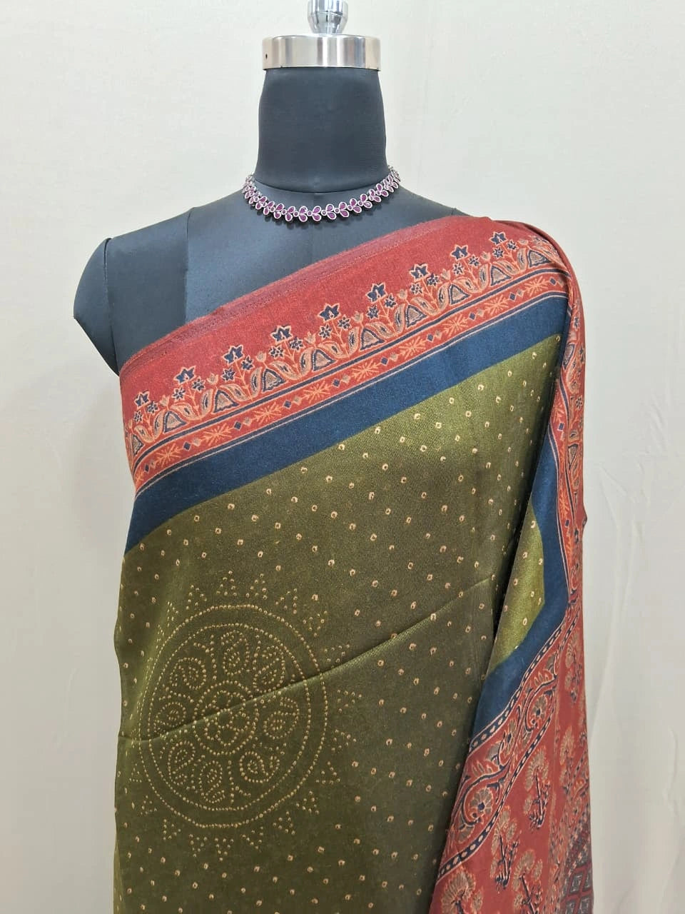 Mehandi Green Semi Tussar Saree 1