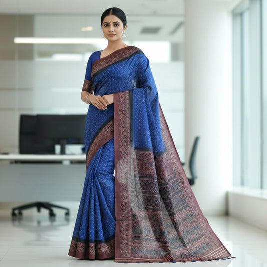 Royal Blue Semi Tussar Saree pallu