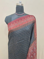 Black Semi Tussar Saree with Cream Bandini Print 1